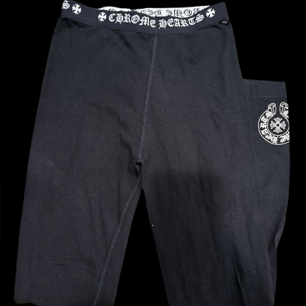 Chrome Hearts Black Leggings with White Logo Waistband